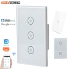 Умный настенный сенсорный выключатель света, Wi-Fi, 123 банд, стеклянная панель, беспроводной пульт дистанционного управления через приложение, таймер, работа с Alexa Google Home