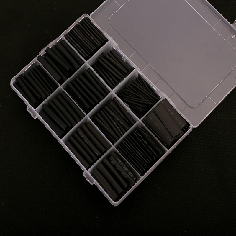 Термоусадочные трубки в черной коробке 625 шт. термостойкие для обмотки проводов