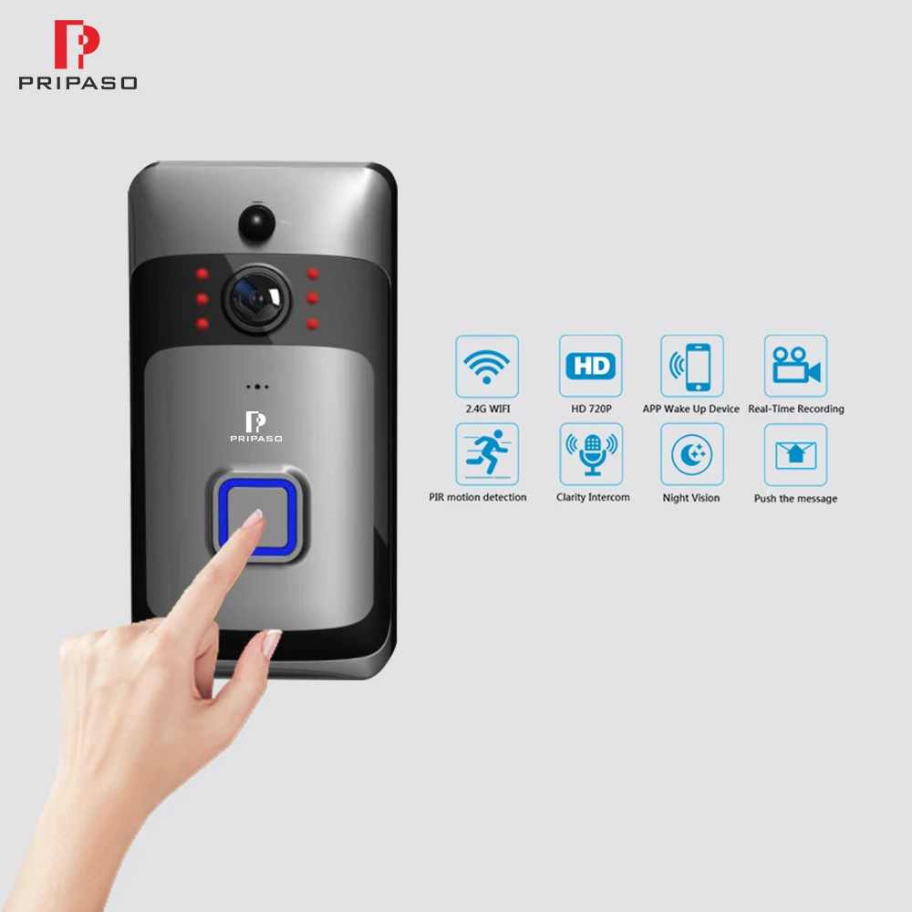 Pripaso 720P Wifi дверной звонок камера Умный 1 МП Camara домашняя сигнализация