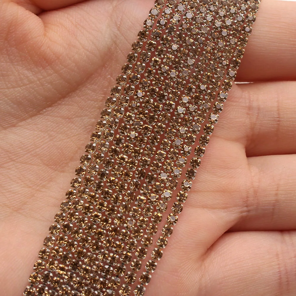 MHS.SUN 10 ярдов Серебряная основа для шитья стекло SS6 SS8 SS10 SS12 Lt Topaz Crystal Стразы цепочка