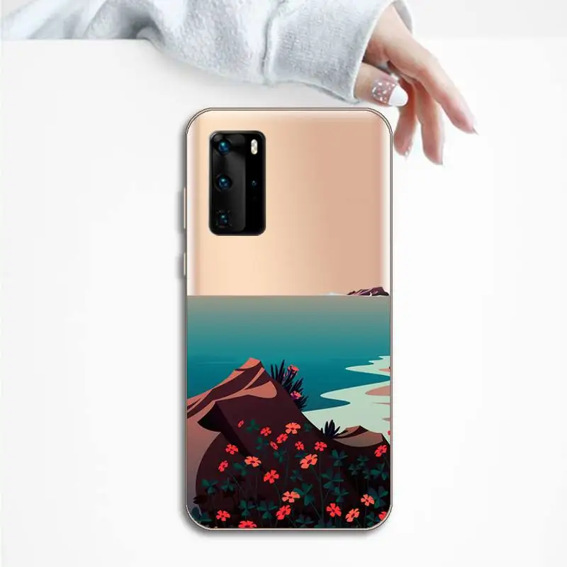 

Beach hand drawn landscape Phone Case Transparent for Huawei P honor 8 10i 20 30 40 smart 2019