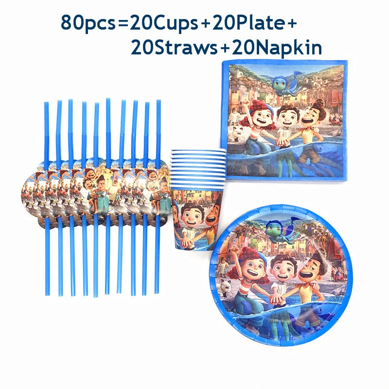 

Disney Pixar Luca, товары для дня рождения, детские украшения, одноразовая посуда, бумажные чашки, соломенные тарелки, салфетки, набор для детской ве...