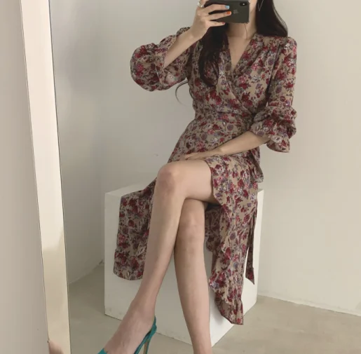 Женские платья Tempearment популярное винтажное платье с оборками и цветочным принтом