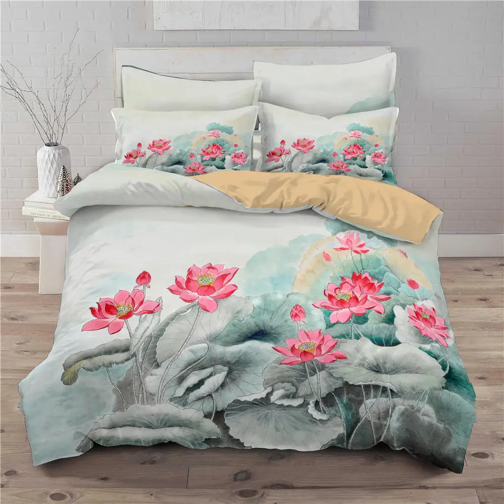 

Beautiful Lotus Bedding Set 3d Romantic Duvet Cover Sets King 2/3pc Artistic Queen Twin Full Single Quilt Cover Pillowcase