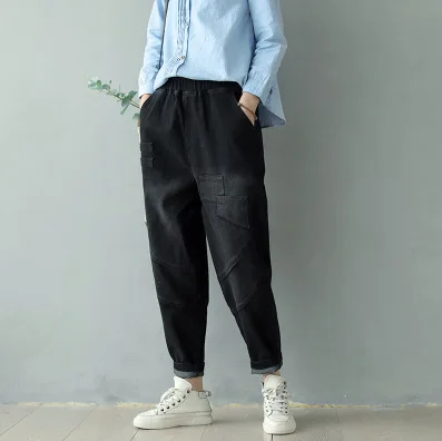 2020 весенние джинсы в стиле ретро женские свободные повседневные джинсовые штаны