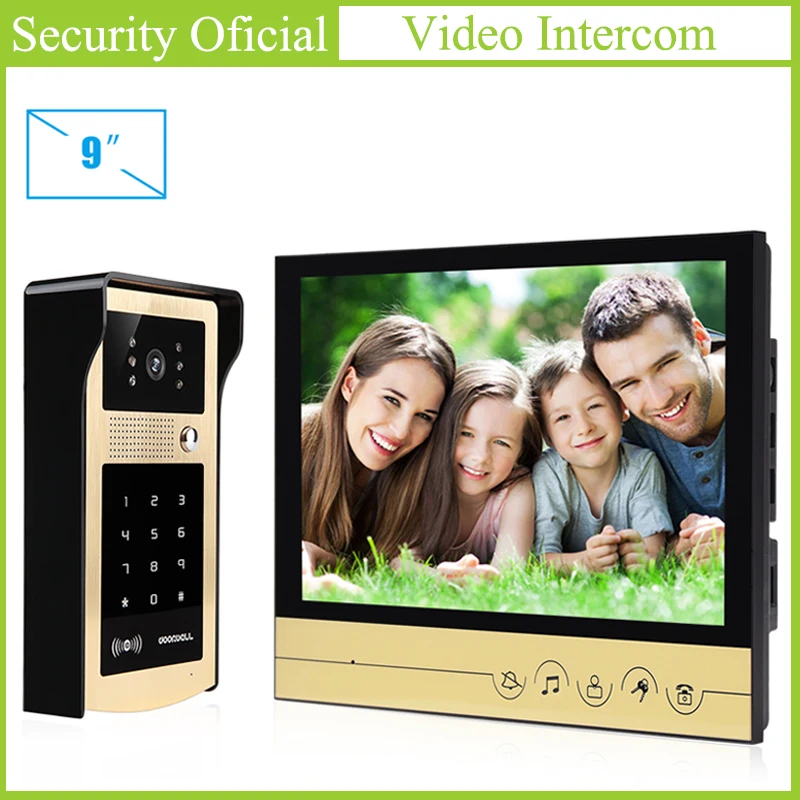 RFID брелки с контролем доступа водонепроницаемый монитор 9 дюймов камера ночного видения видеодомофон