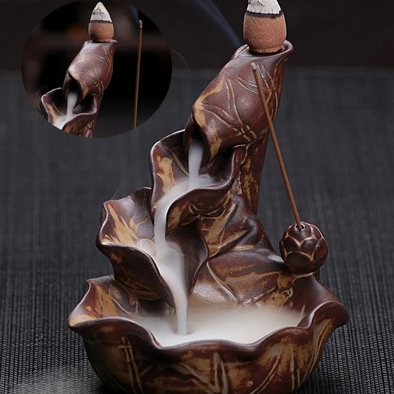 

Ceramic Incense Burner Backflow Cones Sticks Holder Porcelain Lotus Pond Censer Ancient Glaze Censer