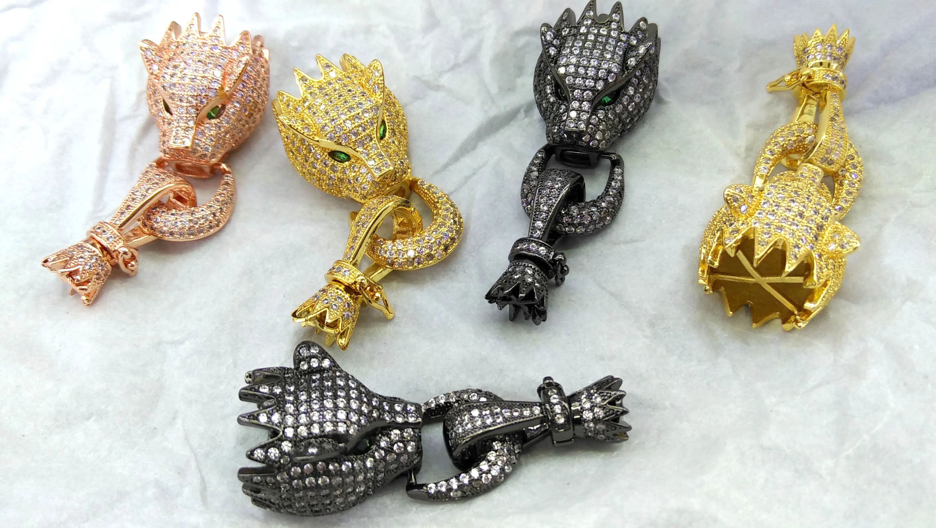 

40-60mm Diamond Pave Crystal Leopard Clasp Buckle tassel head cap Micro paved , CZ Micro Pave leopard for Beading 1pcs