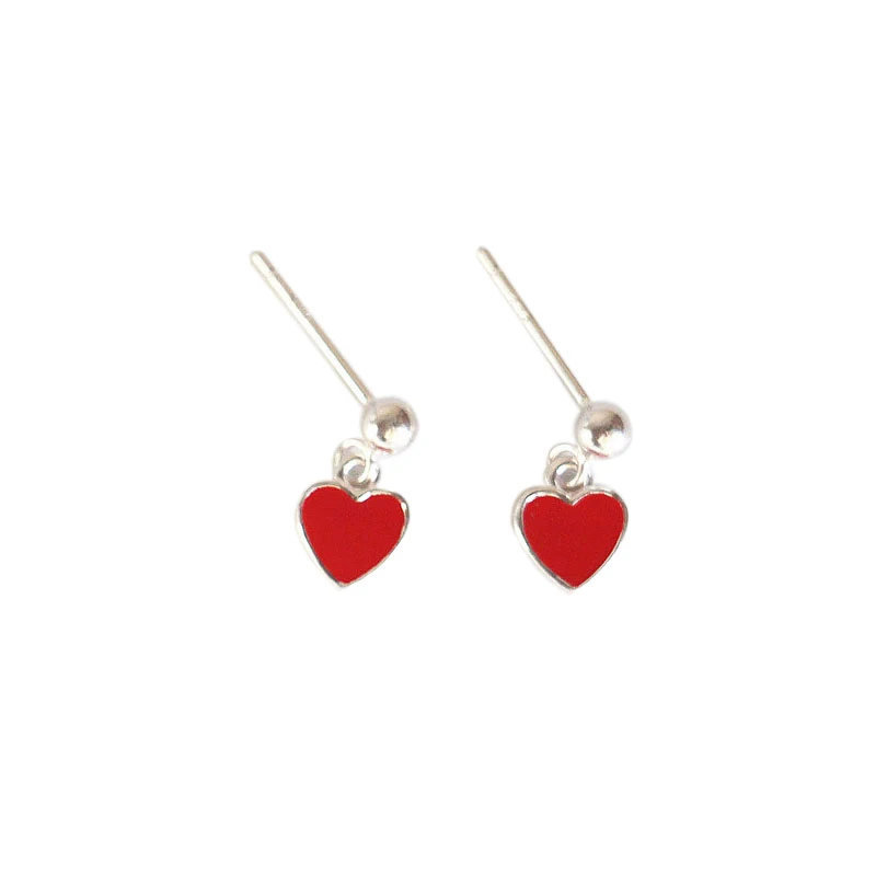 

925 Sterling Silver Earrings Red Love Peach Heart Silver Earrings For Women Simple Temperament Ear Studs Mini Eardrop Jewelry
