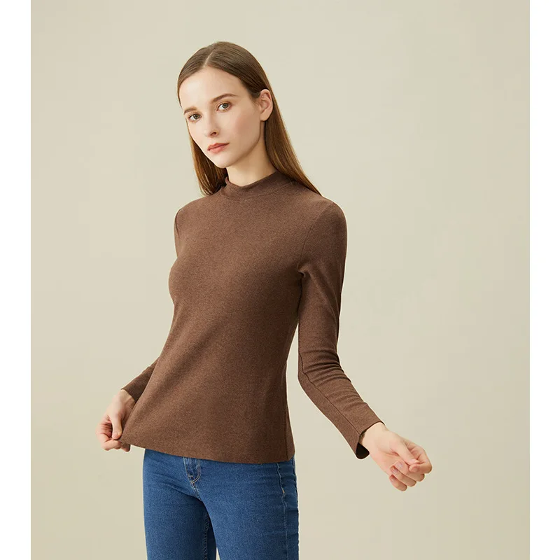 Women's Autumn and Winter Hyaluronic Acid Cationic Semi High Neck Long Sleeve T-shirt Heating Thermal Underwear Bottomed Shirt
