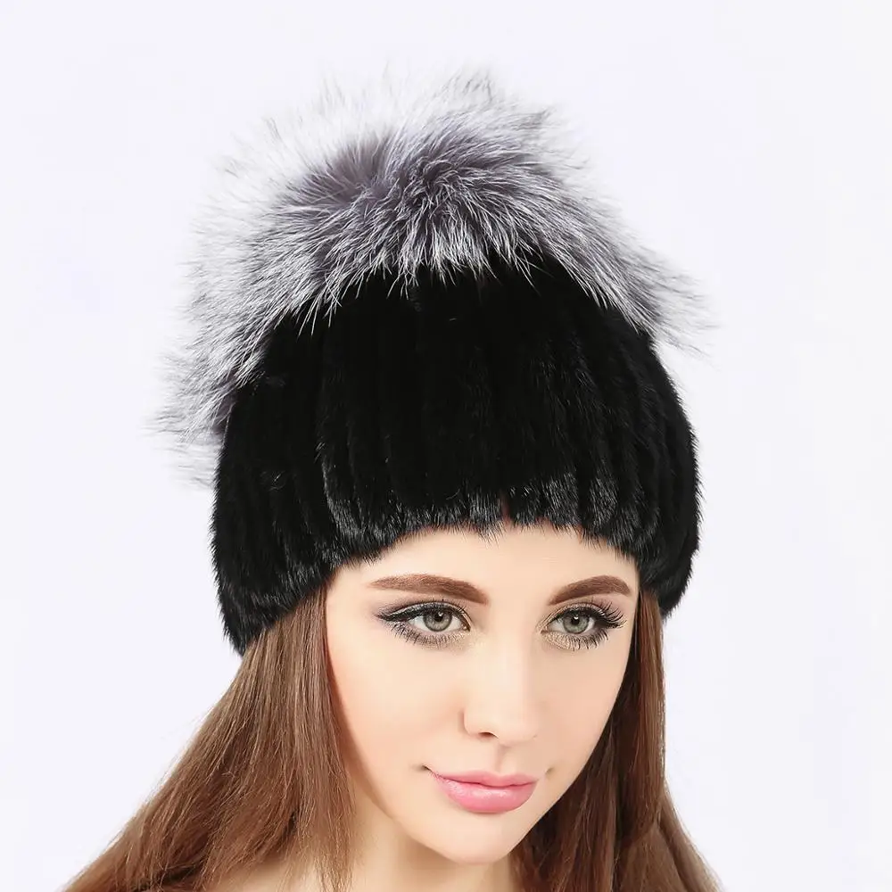 Новый дизайн 2019 Вертикальная шапка из Меха чернобурки осень-зима теплая