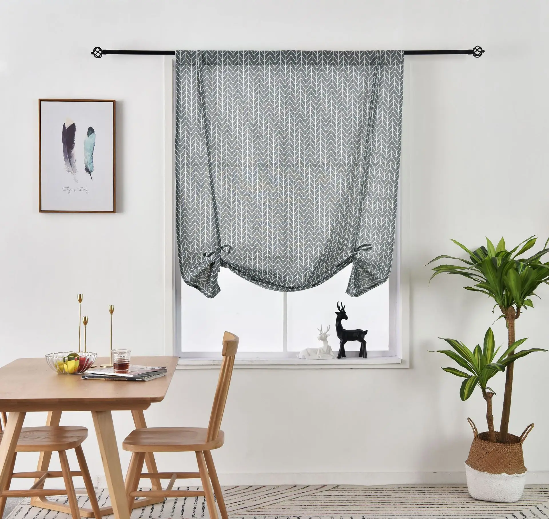 

Grey Geometric Print Curtains Blackout Roman Blinds Living Room Bedroom Kitchen Luxury Home Decoration Room