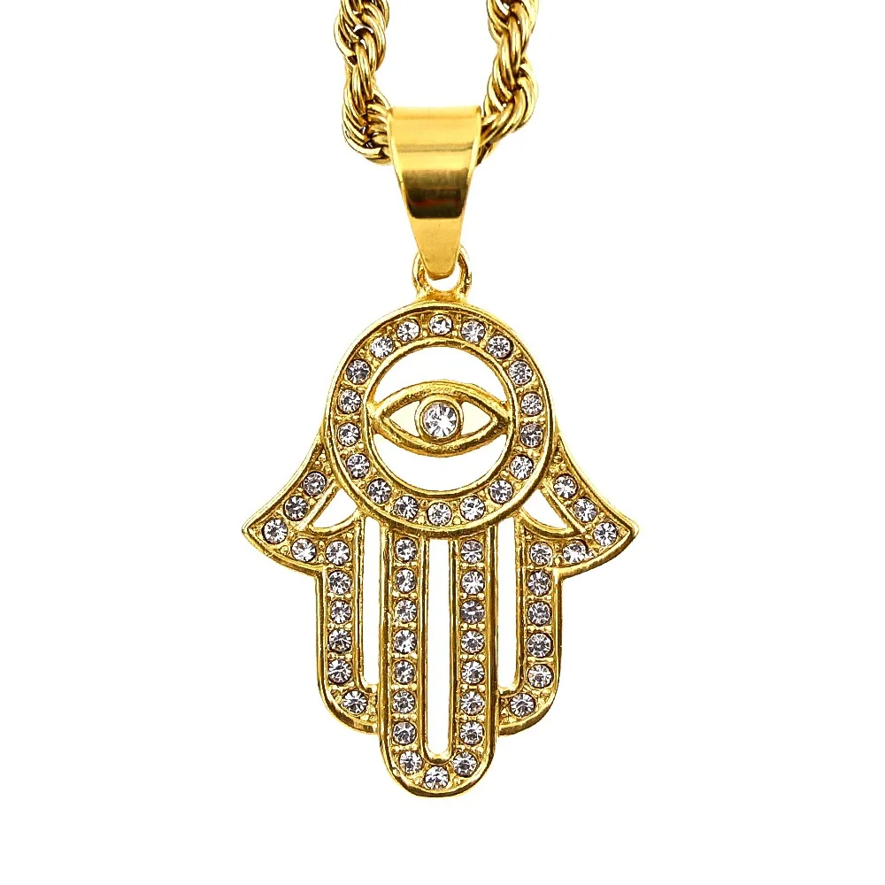 

Arabic Hamsa Hand Pendant Necklace Women Men Amulet Stainless Steel Gold Color Hand Of Fatima Choker Islamic Jewelry