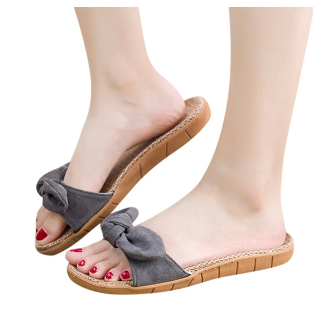 Женские мюли на плоской подошве женские летние тапочки с бантом шлепанцы пляжные