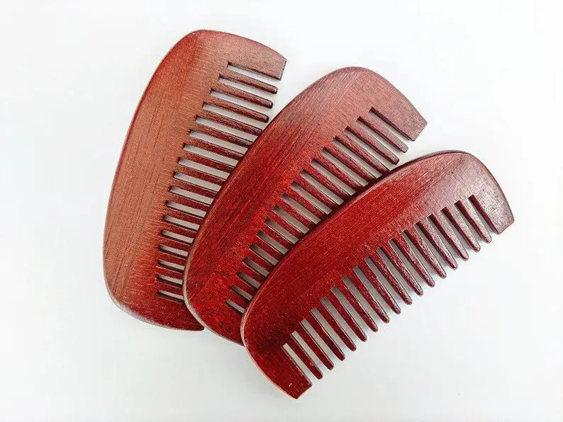 

1PCS Red Bamboo Wood Beard Comb Wide Tooth Beard Care brush hair combs makeup tool