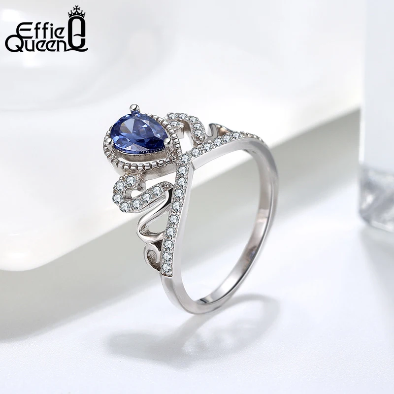 Effie Queen 925 серебряного цвета из корона серебряные обручальные кольца с синим