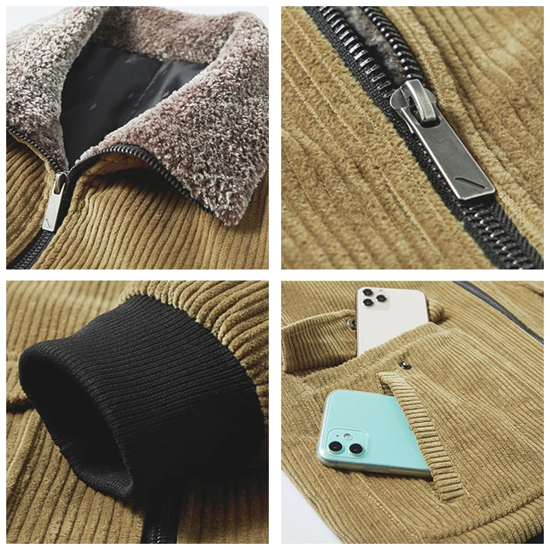 

KALENMOS Brand Men Bomber Jacket Parka Coat Men Winter Thick Warm Corduroy Military Coat Men Fur Collar Army Tactics Jacket Men