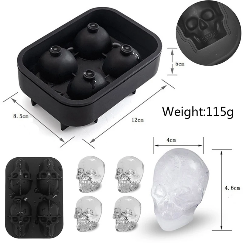 

3D Skull Ice Cube Mold Bar Funny Silicone Skeleton Head Ice Cube Mould Skull Shape Ice Grid Making Tool Chocolate Mould