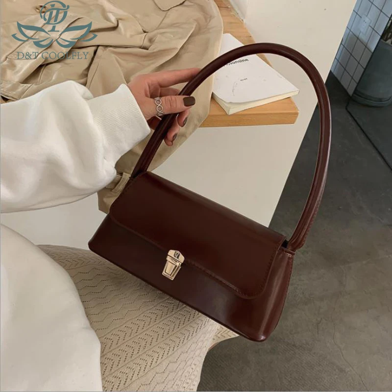 

D&T 2020 New Fashion Tiny Hand Bag Women Handle Elegant Luxury Quality Solid Hasp PU Material Patent Leather Office Lady Bag