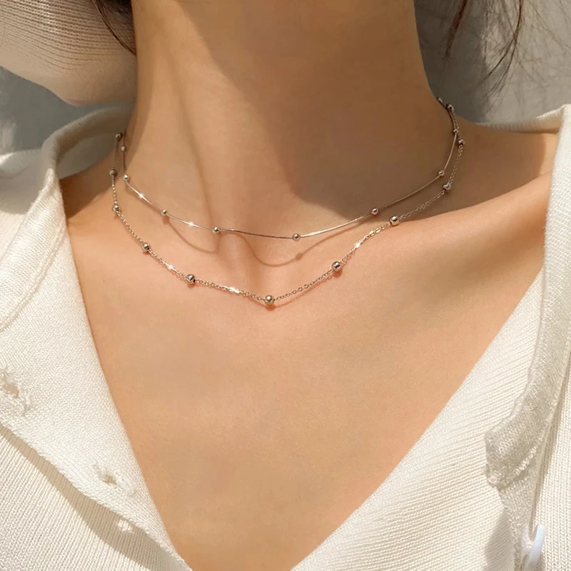 

925 Sterling Silver Pendants Bead Charm Necklace Link Chain Choker Shiny Cute Girl Fine Jewelry Wholesale