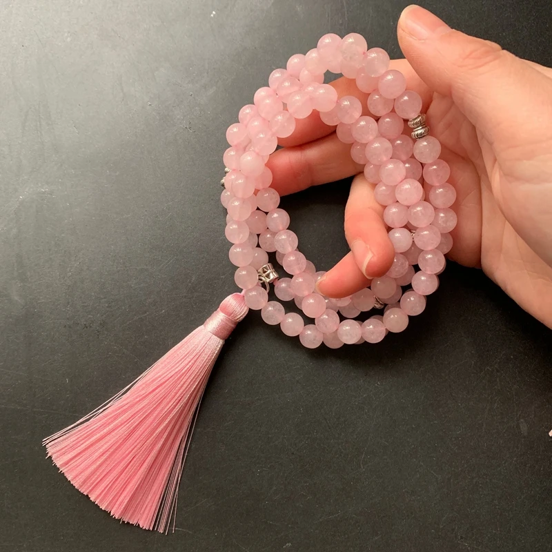 Браслет из натурального розового кварца 8 мм бусины для буддийской молитвы 108