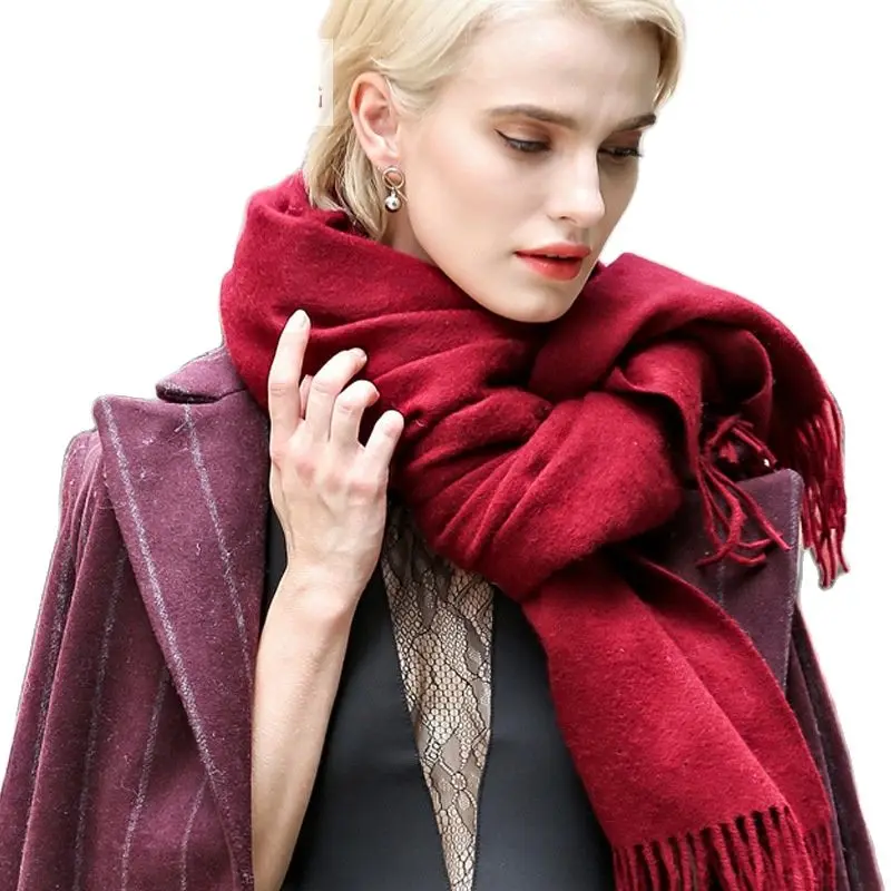 

Бесплатная доставка, шаль, теплый шерстяной осенне-зимний новый модный однотонный кашемировый шарф с бахромой для мужчин и женщин