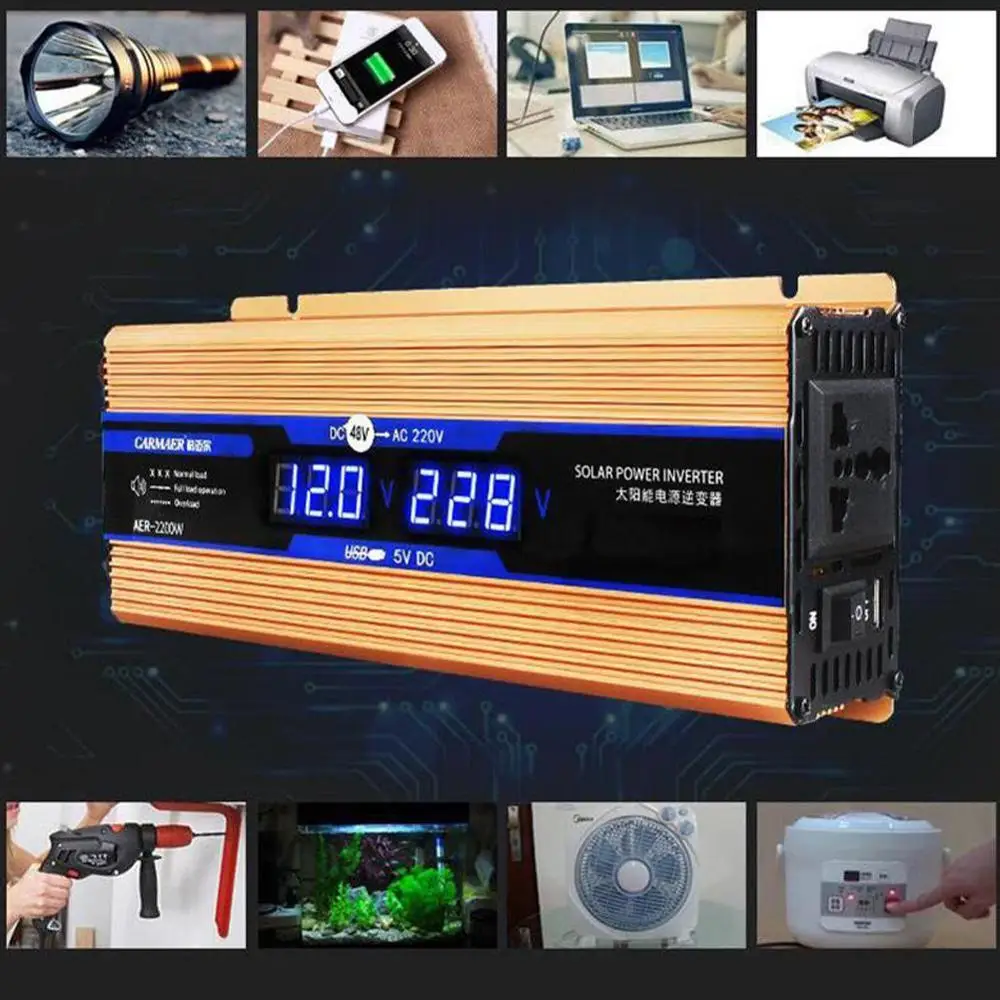 

Car Inverter 12V 220V 2200W Pe ak Car Power Inverter Converter 220V Voltage 12V Transformer Inversor Solar To Black Style K0W4