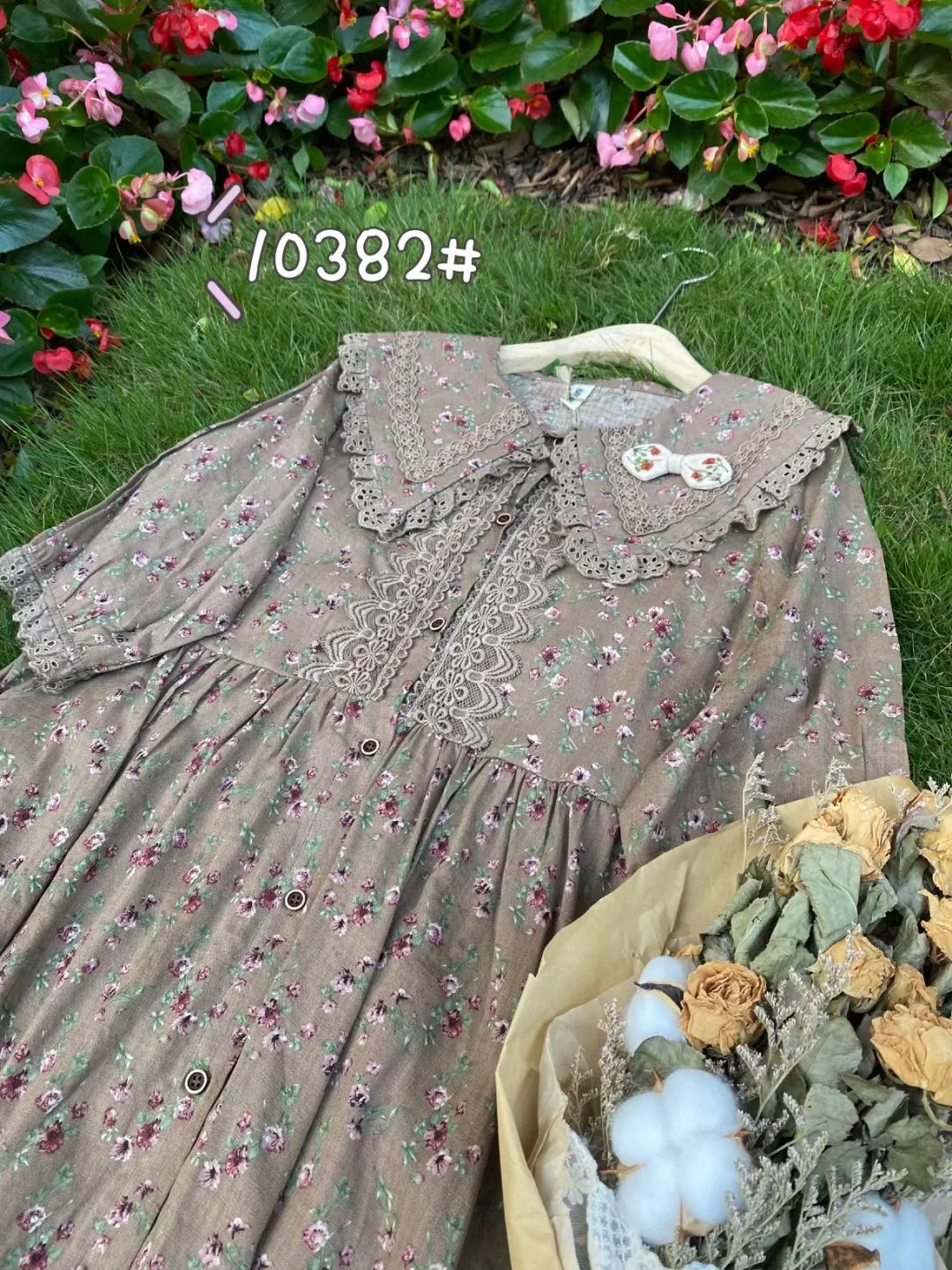 

2021 New Summer Women Cotton Dresses Japan Style Mori Girl Floral Print Peter Pan Collar Loose Lace Short Sleeve Dress