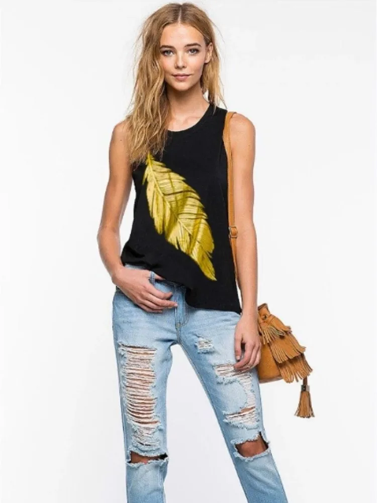 Одежда без рукавов с принтом круглый воротник сексуальный модный жилет тонкими