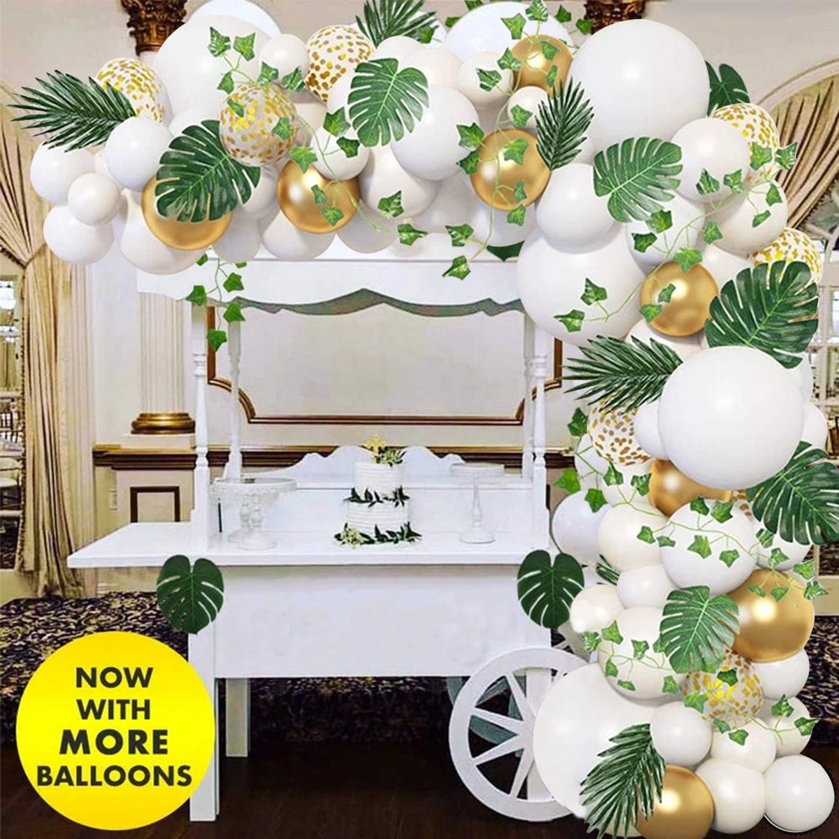 Белый золотистый воздушный шарик в гирлянда арочный комплект конфетти воздушные