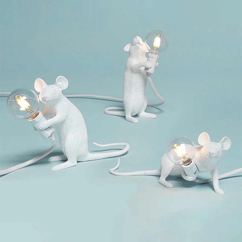 

Mini Mouse Cute LED Night Lights Nordic Resin Animal Rat Mouse Table Lamp Small Home Decor Desk Light Bedside Luminaire Lighting