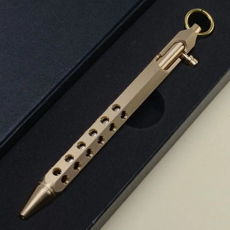 

K1AA Solid Brass Gel Ink Pen Retro Hexagonal Bolt Action Writing Tool Stationeries