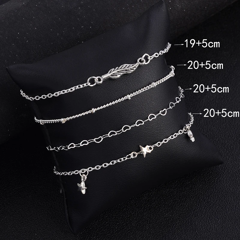 

Trendy Anklets Silver Color Leaf Pentagram Star Women Girl Party Summer New Barefoot Anklet Bracelets Leg Chain Foot Jewelry