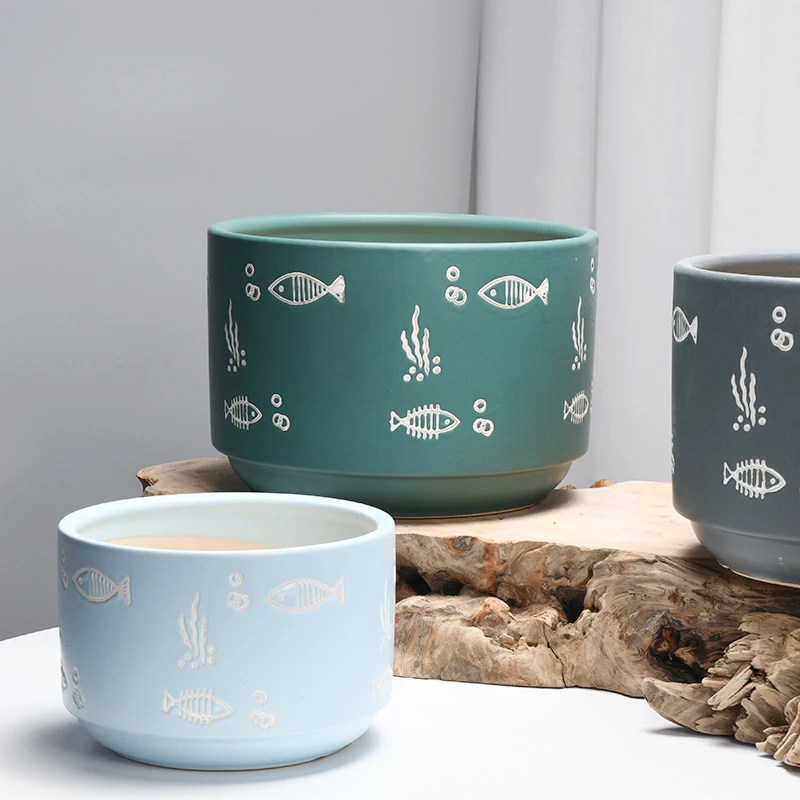 

Ceramic Flower Pot Nordic Style Short Frosted Round Butterfly Orchid Indoor Breathable Green Radish Plant Exquisite Flowerpot