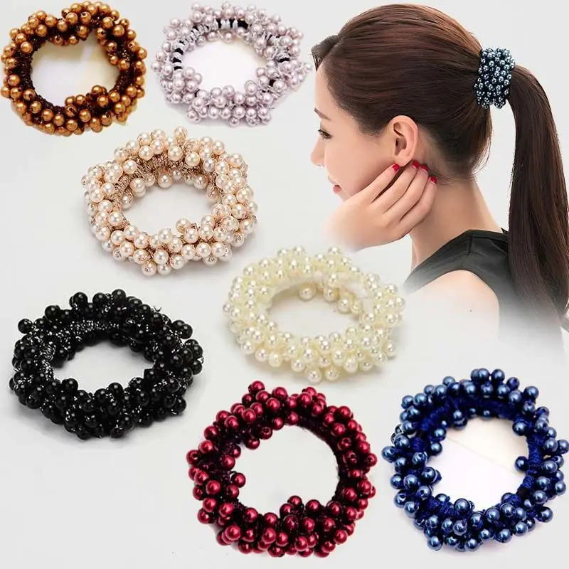 

Korean Pearl Hair Ties For Women Girl Scrunchies Rubber Bands Beads Hair Tie Ponytail Holder Hair Accessories Hair Rope Bracelet