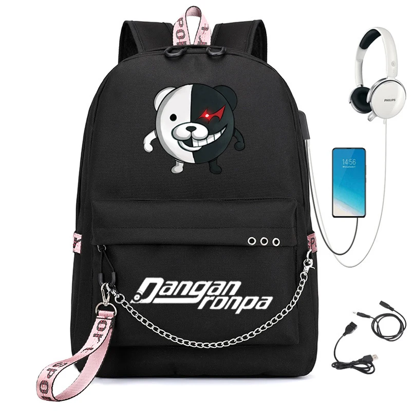 

Hot Cartoon Anime Danganronpa monokuma USB Backpack Women Men Teenager School Bag Women USB Travel Rucksack Large Mochila Escola