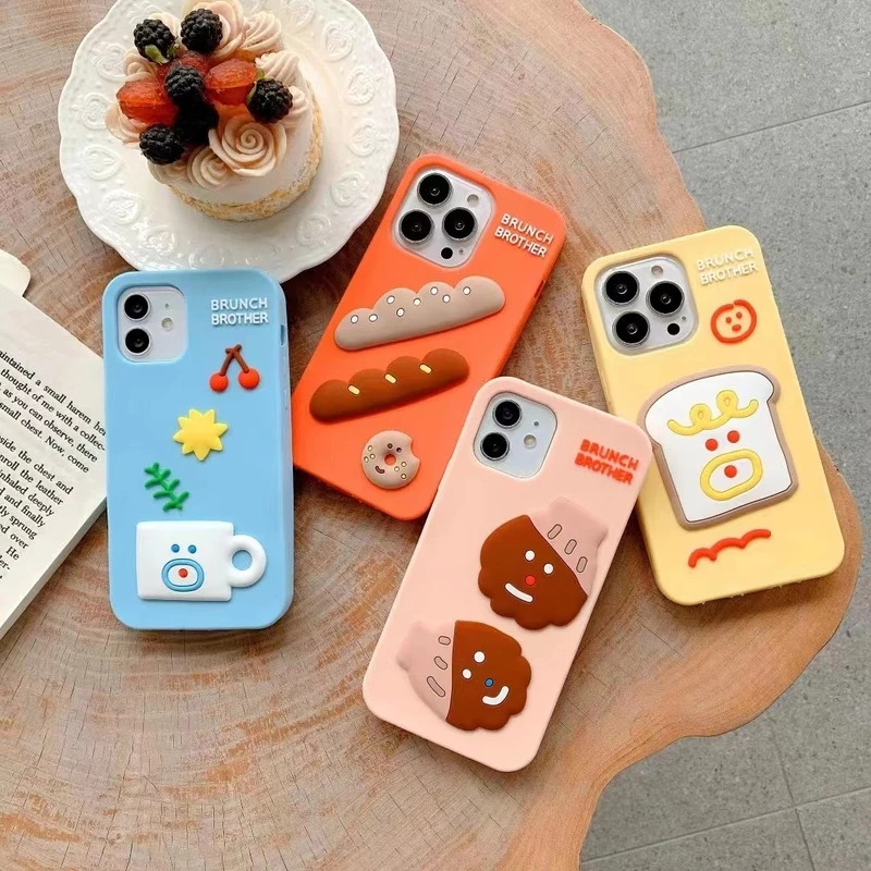 

3D Funny Cute Cartoon Delicious Food Bread Phone Case For iPhone 13 12 11 Pro Xs Max X Xr 7 8 Puls SE Cases Soft Silicone Cover