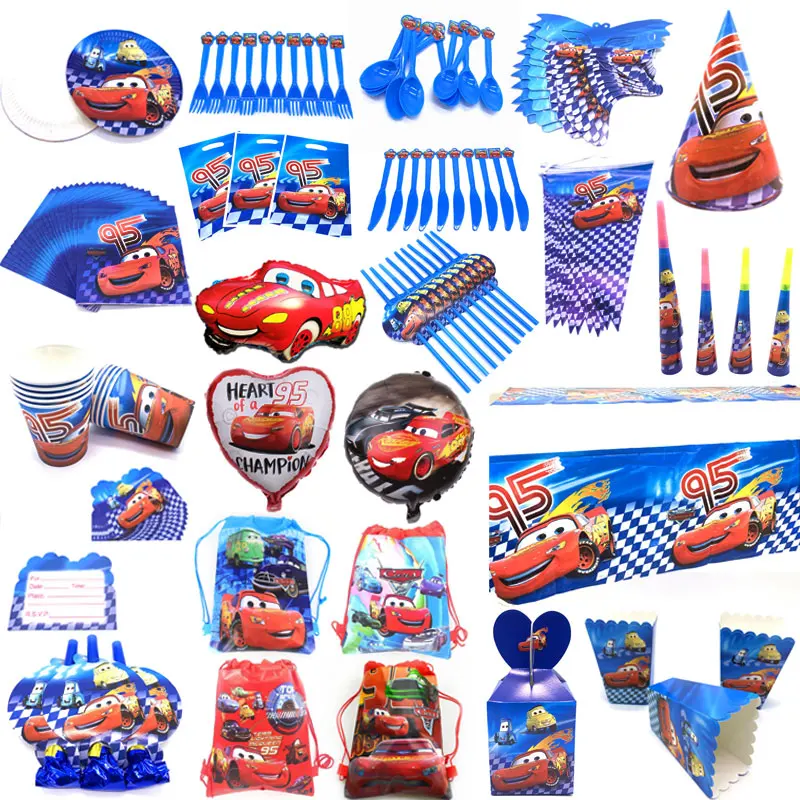 

Cartoon Dinsey Cars Theme Paper Cup Plate Straw Child Boy Lightning McQueen Birthday Gift Bag Banner Candy Box Tablecloth Supply