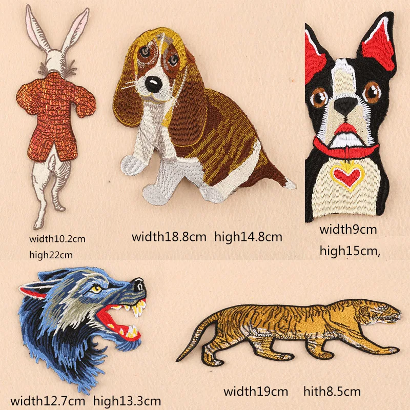 

1pc Cartoon Animal Wolf Dog Patch Embroidered Mesh Embroidery Cloth Stickers Animal Heat Transfer Patches For Clothing Applique
