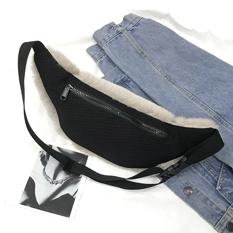 Плюшевая поясная сумка для женщин 2019 зимняя нагрудная из искусственного меха