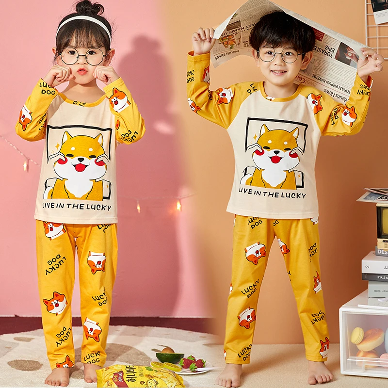 

Новые хлопковые детские пижамные комплекты, весенняя одежда для маленьких девочек и мальчиков, детская одежда для сна с мультяшным рисунко...