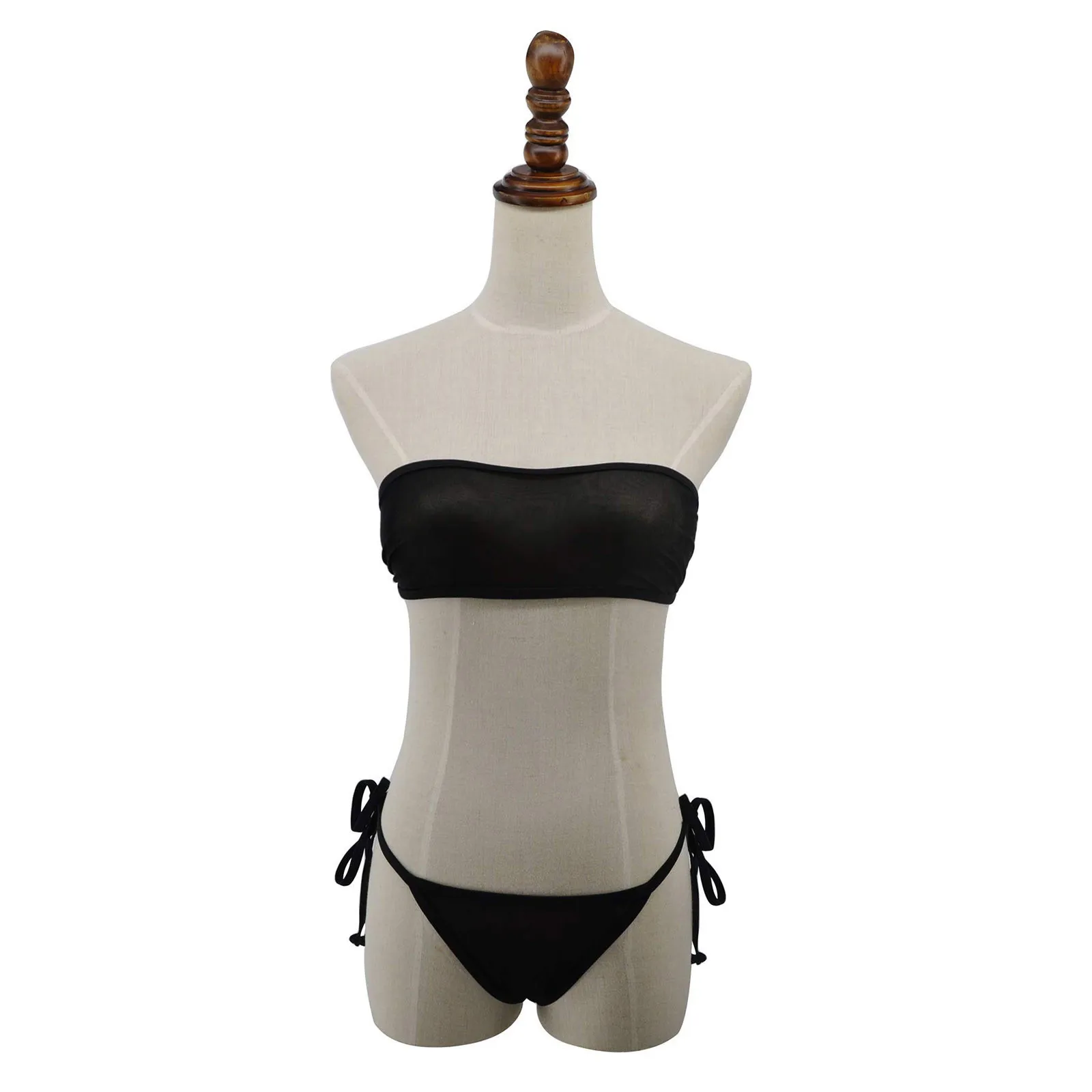 Женский прозрачный сетчатый топ-бандо укороченный Топ без бретелек и трусики с