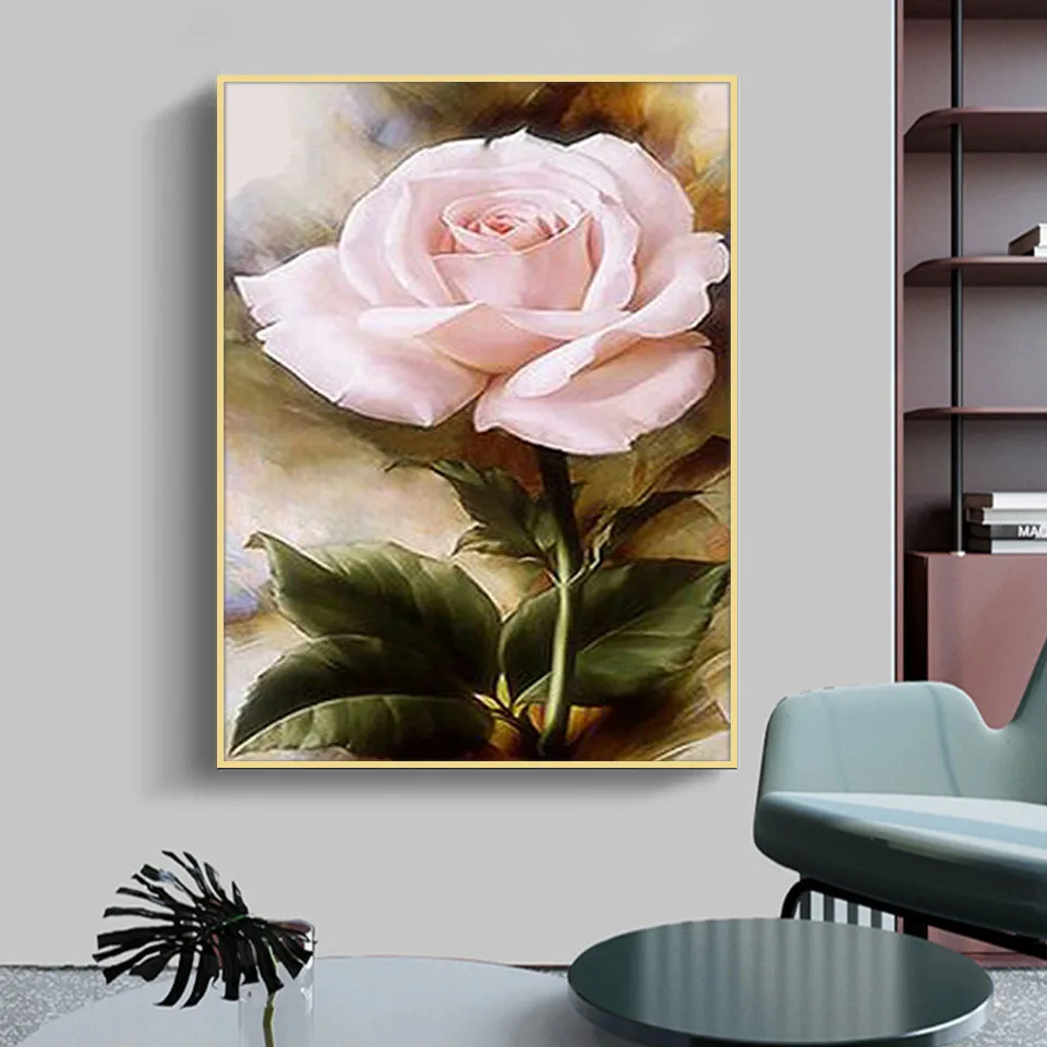 Полная выкладка Diy Набор для рисования с круглыми камнями и полотном картина роза