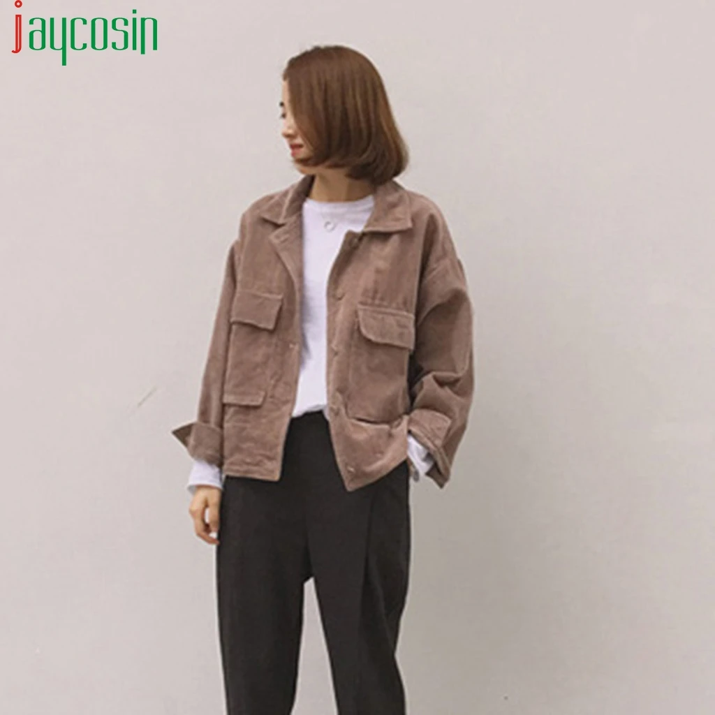 Женская Вельветовая куртка большого размера с карманами однотонная модная