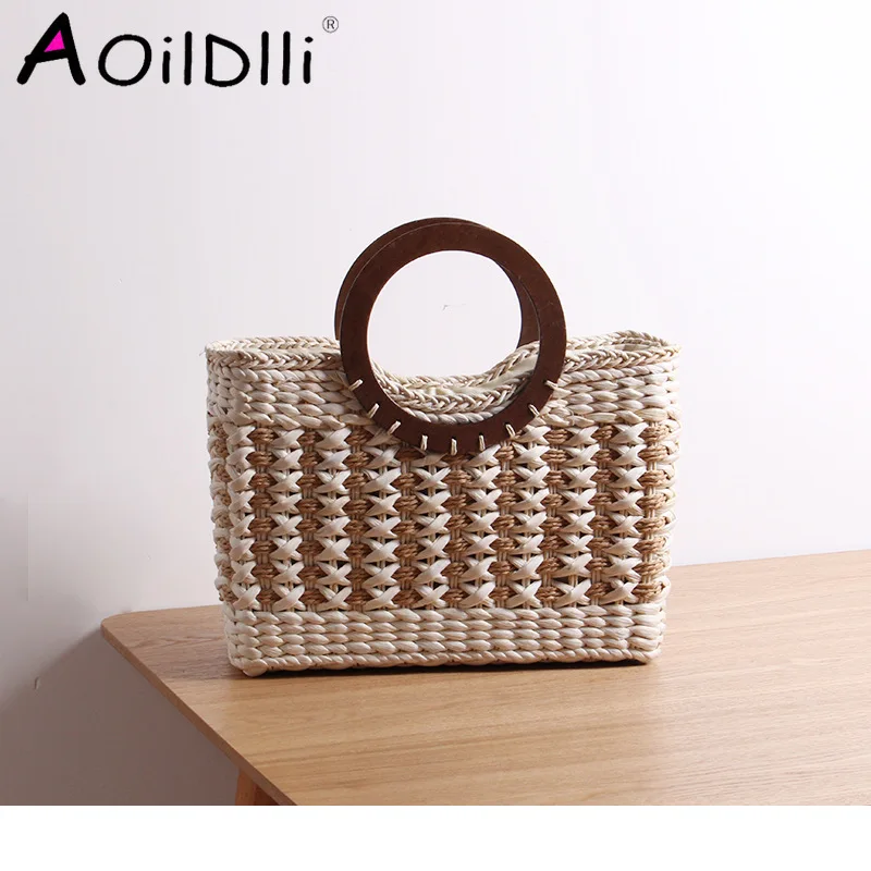 Соломенная Сумка в стиле ретро плетеная вручную пляжная сумка Sen вместительная