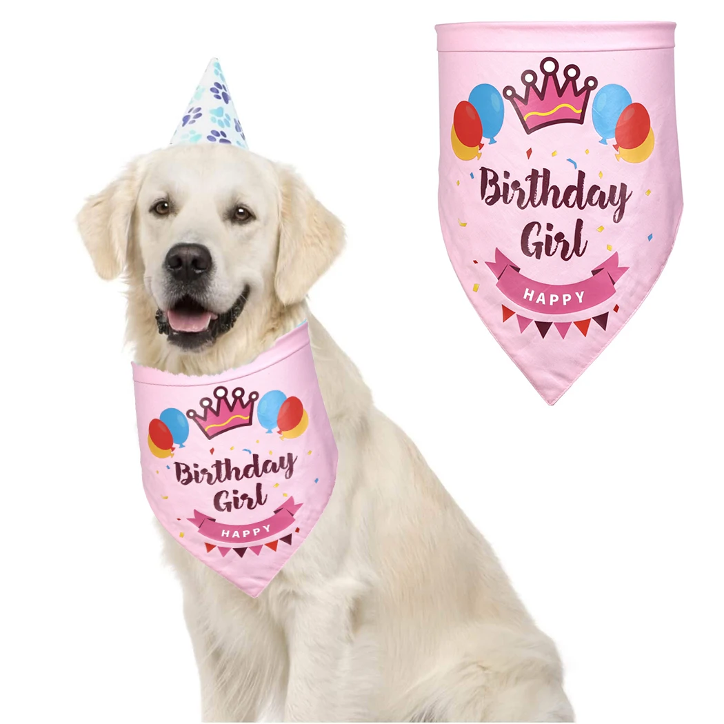 

Pet Cat Dog Bandana Bibs Scarf Collar Happy Birthday Dual Layers Dog Collar Saliva Towel Kerchief Neckerchief for Puppy