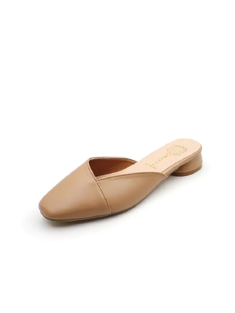 

Simple Solid Color Fashion Square Heel Baotou High Heel Half Slippers Spring And Autumn Elegant Ladies Muller Slippers.