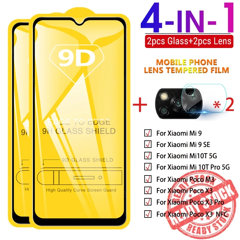 Защитное стекло 9D 4 в 1 для Xiaomi Poco M3 X3 NFC X3 Pro F3 F2 Pro X2, закаленная пленка для Mi 10T Pro 5G Mi9 SE Lite, стекло