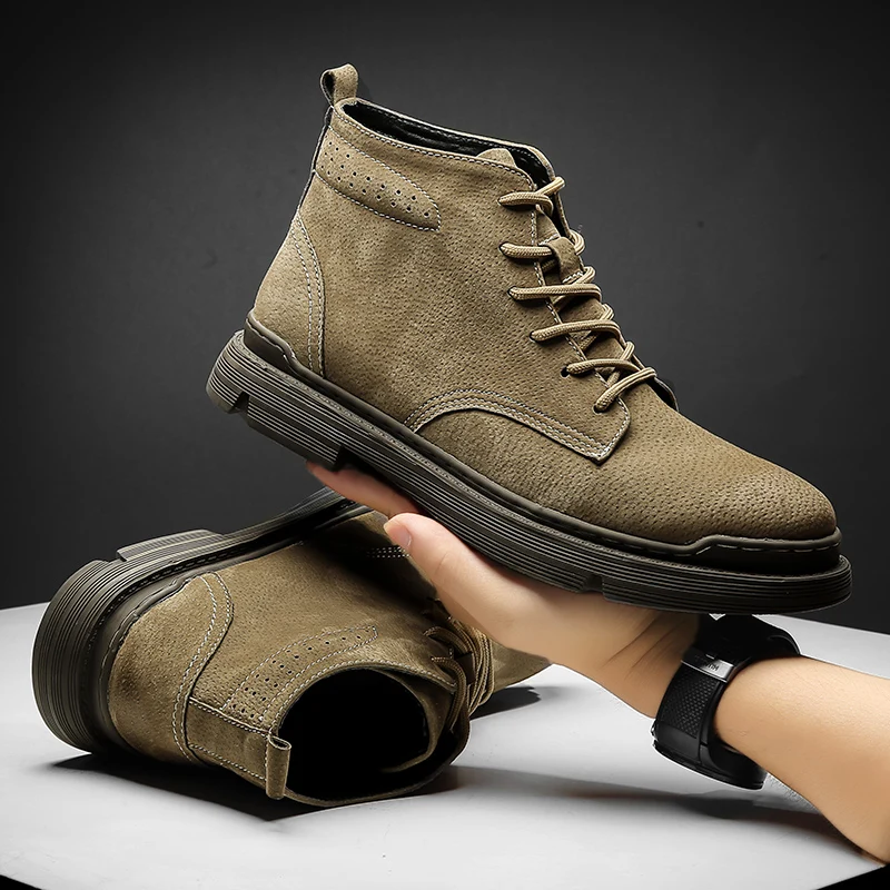 2021 New Autumn Men's Martin Boots Genuine Leather Tooling Boots Male British Style Trend Combat Desert Men's Boots Flat Shoes