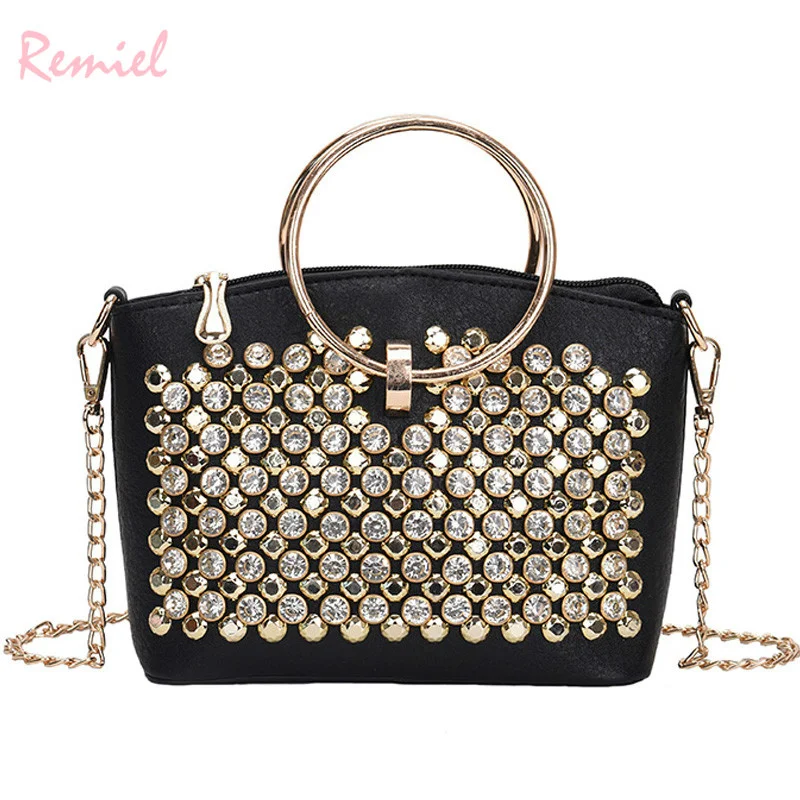 European women's fashions purse 2018 new quality plutonium leather of women designer diamond rivet current shoulder sack | Багаж и